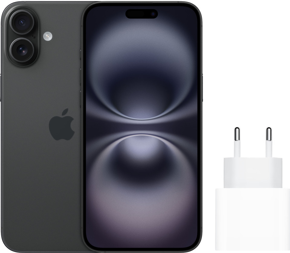 Apple iPhone 16 128GB Zwart + Apple Snellader